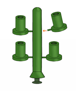 成形したワックスパターンを湯道棒に接着し、取り付けていきます。（これをツリーと呼びます。）